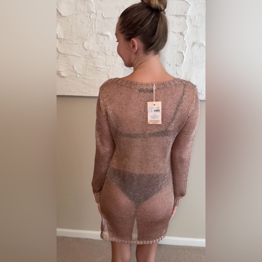 Sheer Pink Metallic Knit Coverup